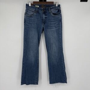 KUT From The Kloth Jeans Womens 6 Blue Nikki Mid Rise Ankle Flare Frayed Hem
